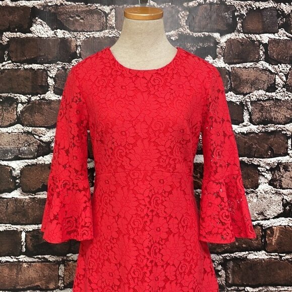 If By Sea NWT Where Is The Party Dress Lace Long Sleeve Midi Red Size Small S - Picture 7 of 16